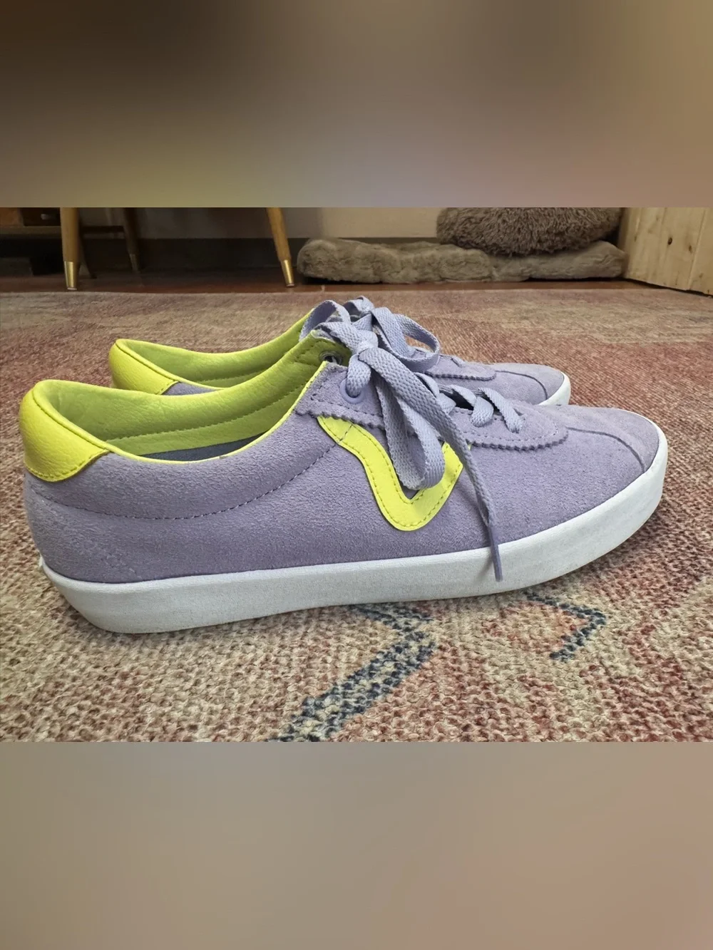 Vans sport low suede sneaker caramella lavender and neon green  size 7.5 women